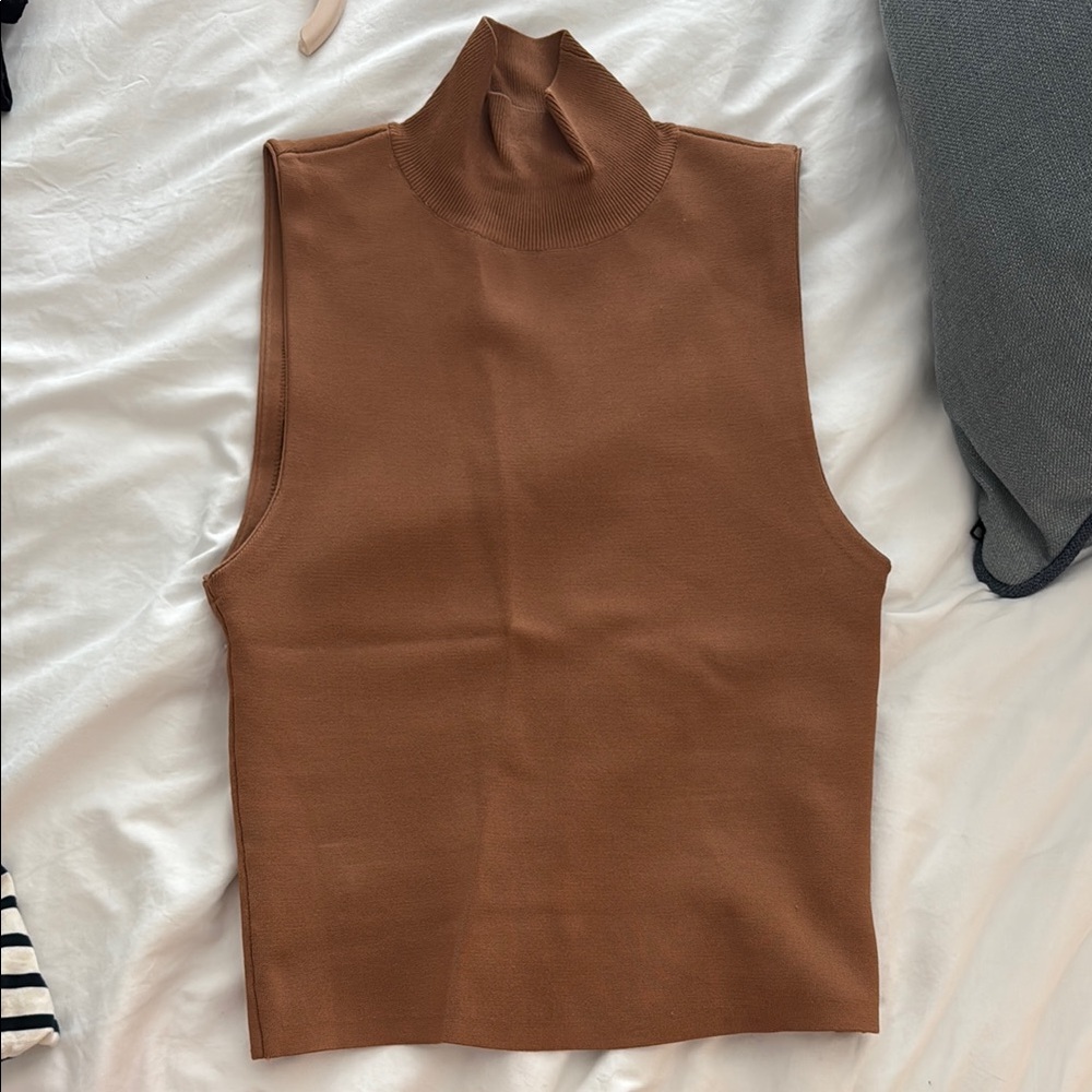 Brown Sleeveless Turtleneck Top